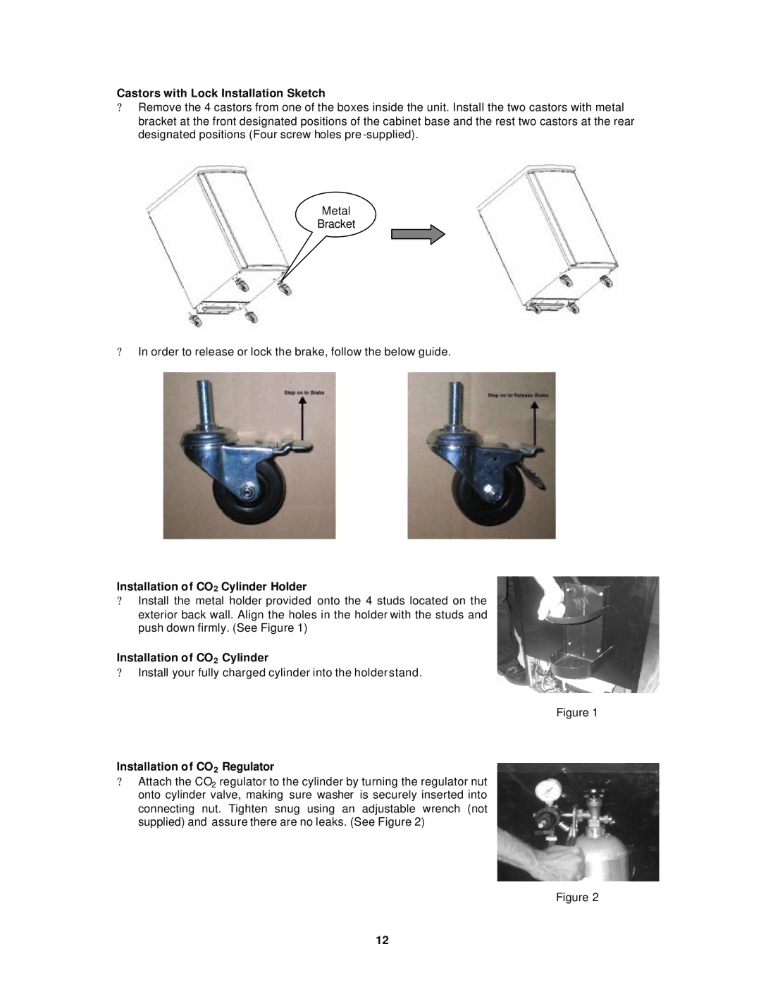 Avanti BD6000 Castors with Lock Installation Sketch, Installation of CO2 Cylinder Holder, Installation of CO2 Regulator 