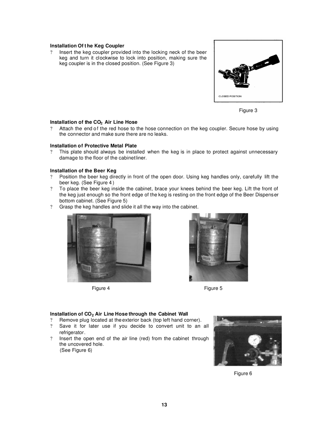 Avanti BD6000 Installation Of t he Keg Coupler, Installation of the CO2 Air Line Hose, Installation of the Beer Keg 