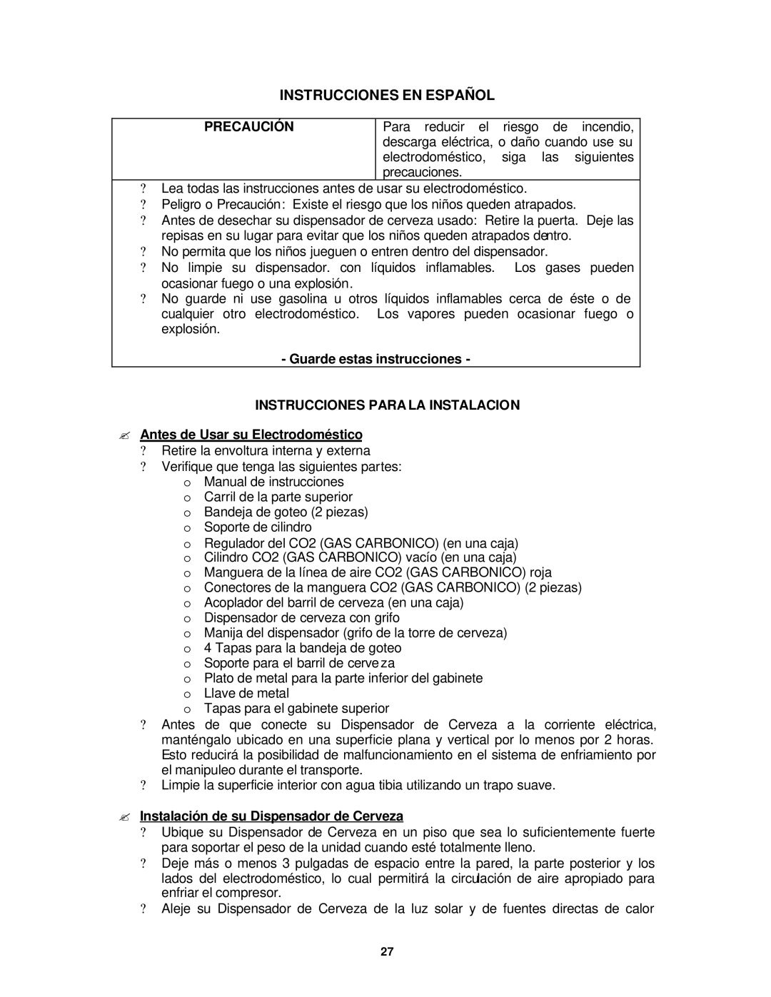 Avanti BD6000 instruction manual Instrucciones EN Español, Precaución, Instrucciones Para LA Instalacion 