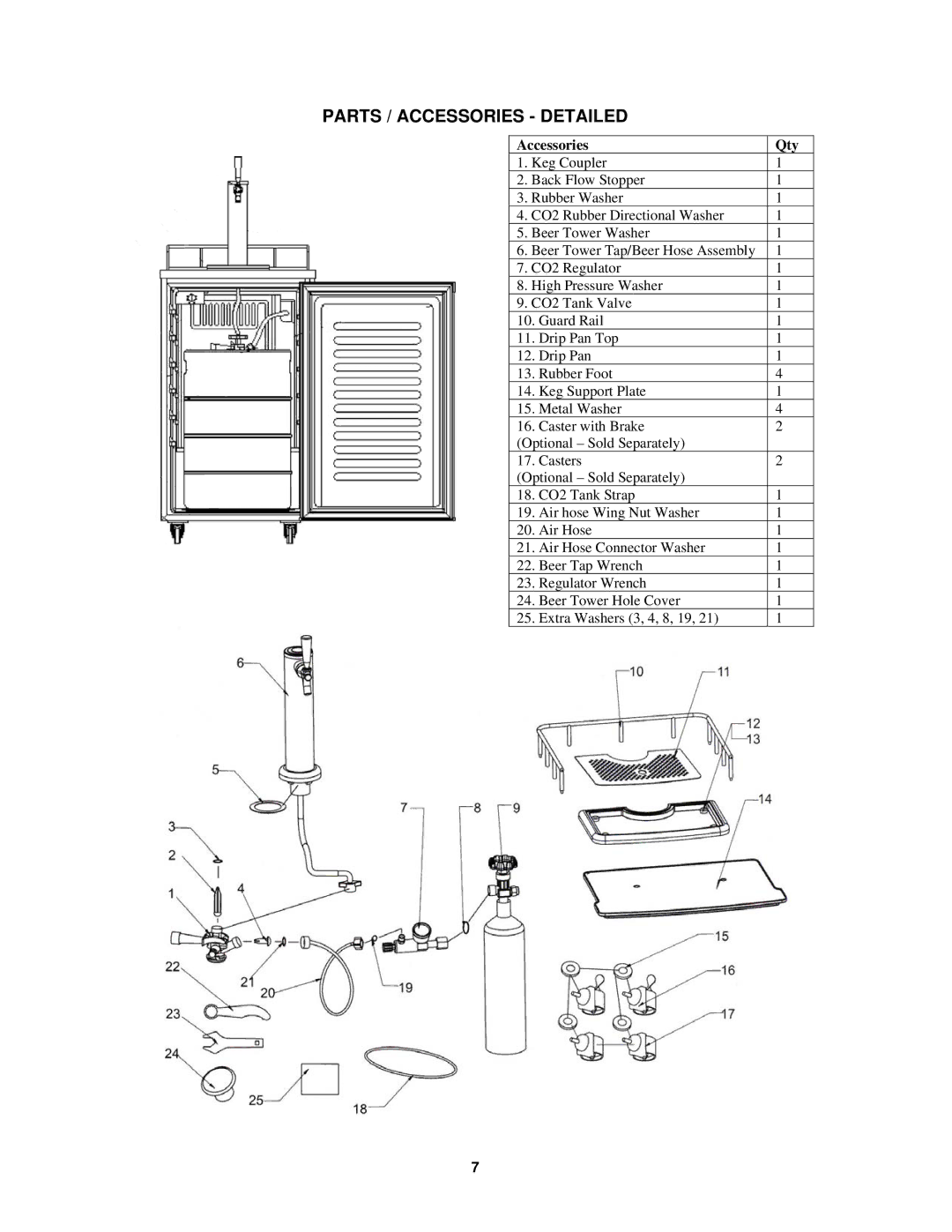 Avanti BD7000 instruction manual Parts / Accessories Detailed, Accessories Qty 