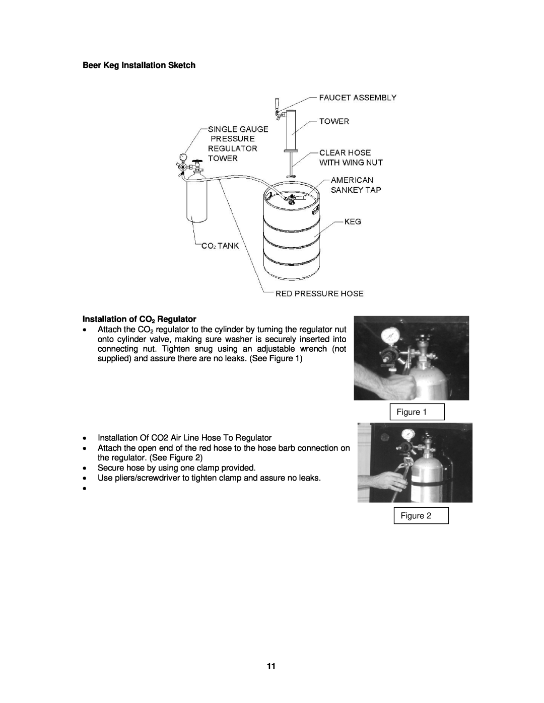 Avanti BD7000 instruction manual Beer Keg Installation Sketch, Installation of CO2 Regulator 