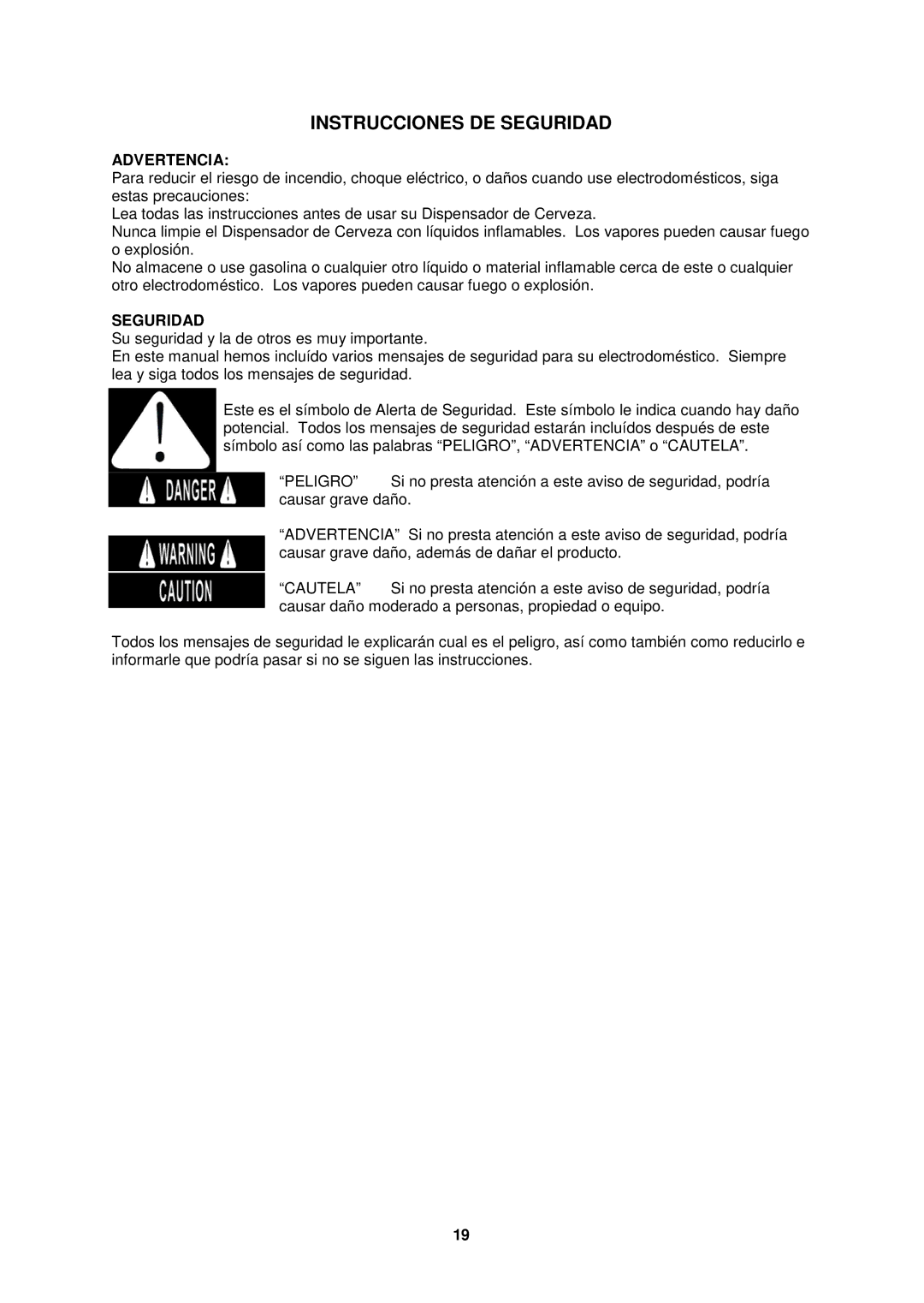 Avanti CB350S instruction manual Instrucciones DE Seguridad, Advertencia 