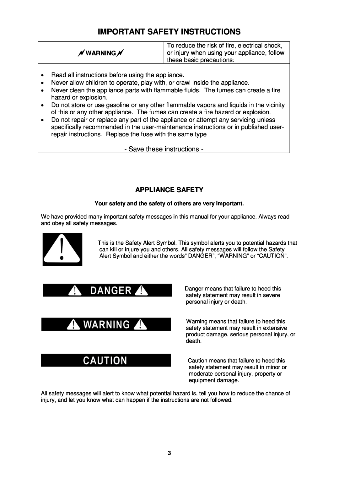 Avanti CB350S instruction manual Important Safety Instructions, Save these instructions, Appliance Safety, Warning 