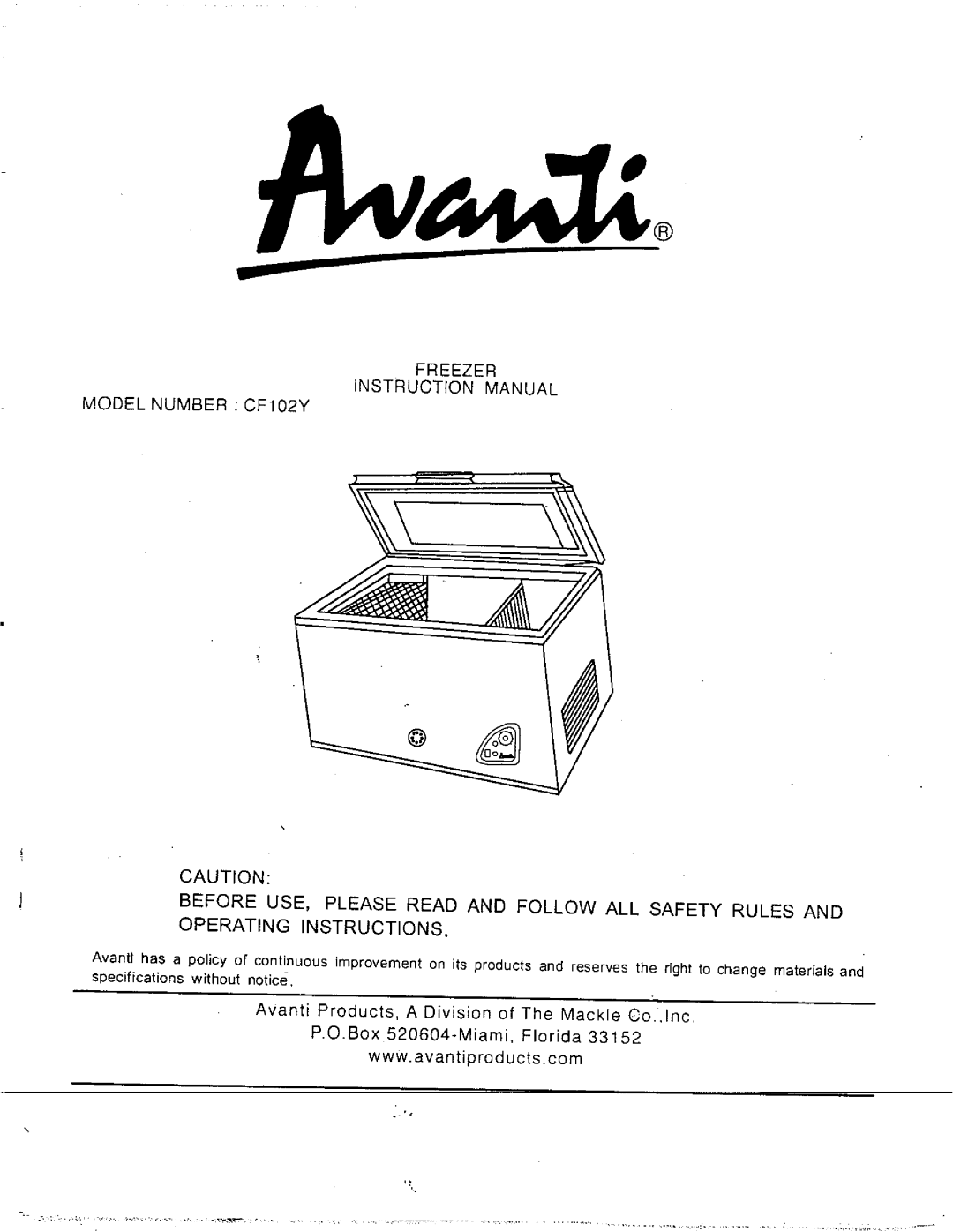 Avanti CF102Y manual 