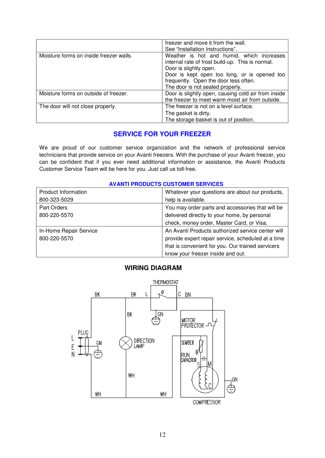 Avanti CF103 instruction manual Service for Your Freezer, Wiring Diagram 