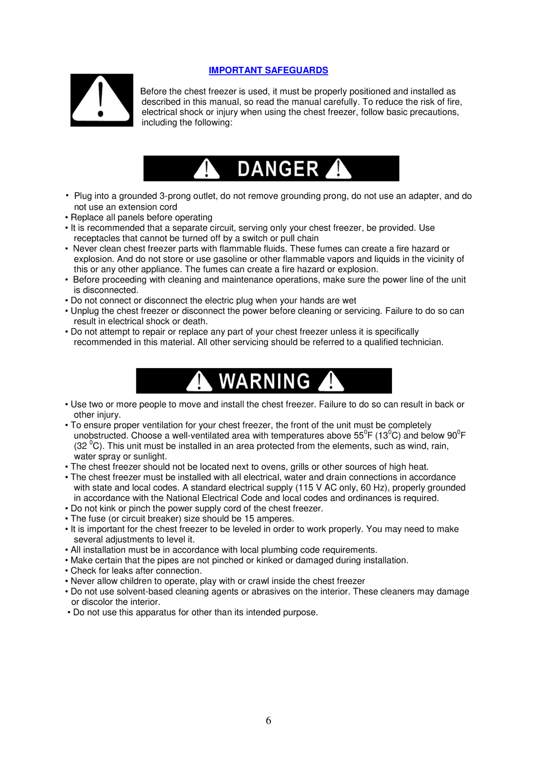 Avanti CF103 instruction manual Important Safeguards 