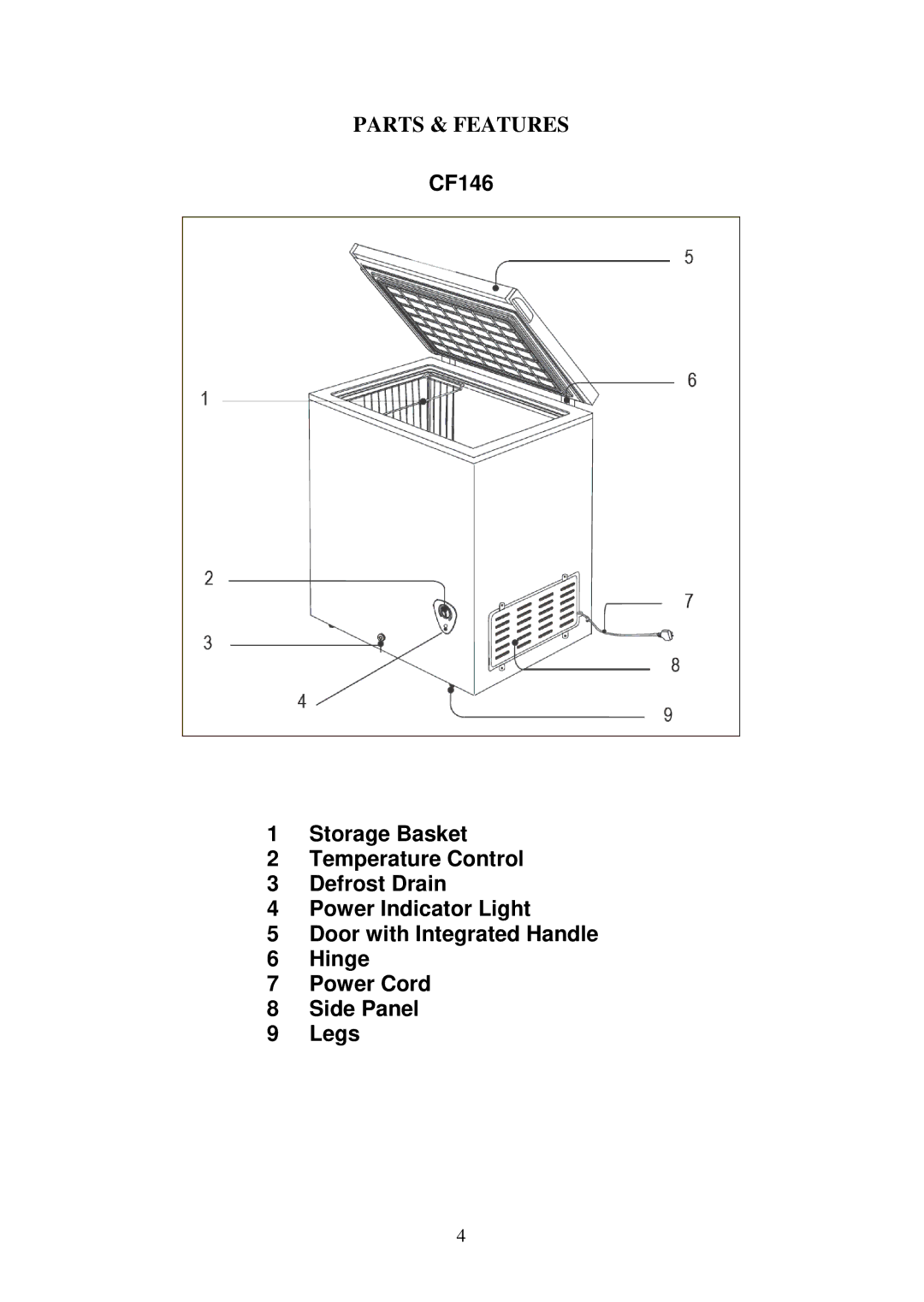 Avanti CF146 instruction manual Parts & Features 