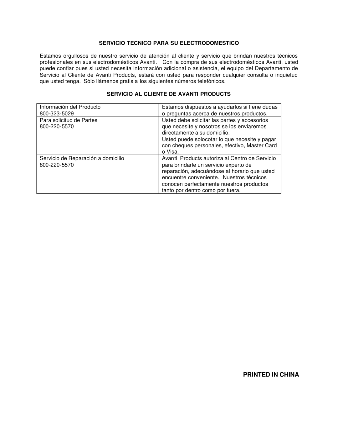 Avanti CF210G instruction manual Servicio Tecnico Para SU Electrodomestico, Servicio AL Cliente DE Avanti Products 