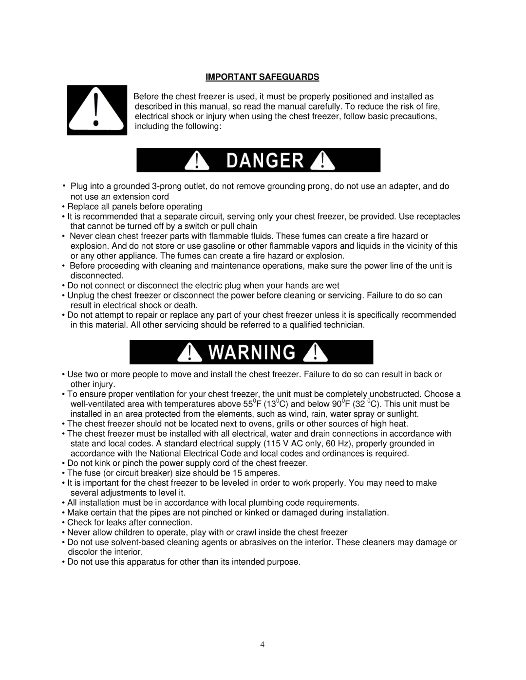 Avanti CF211G instruction manual Important Safeguards 