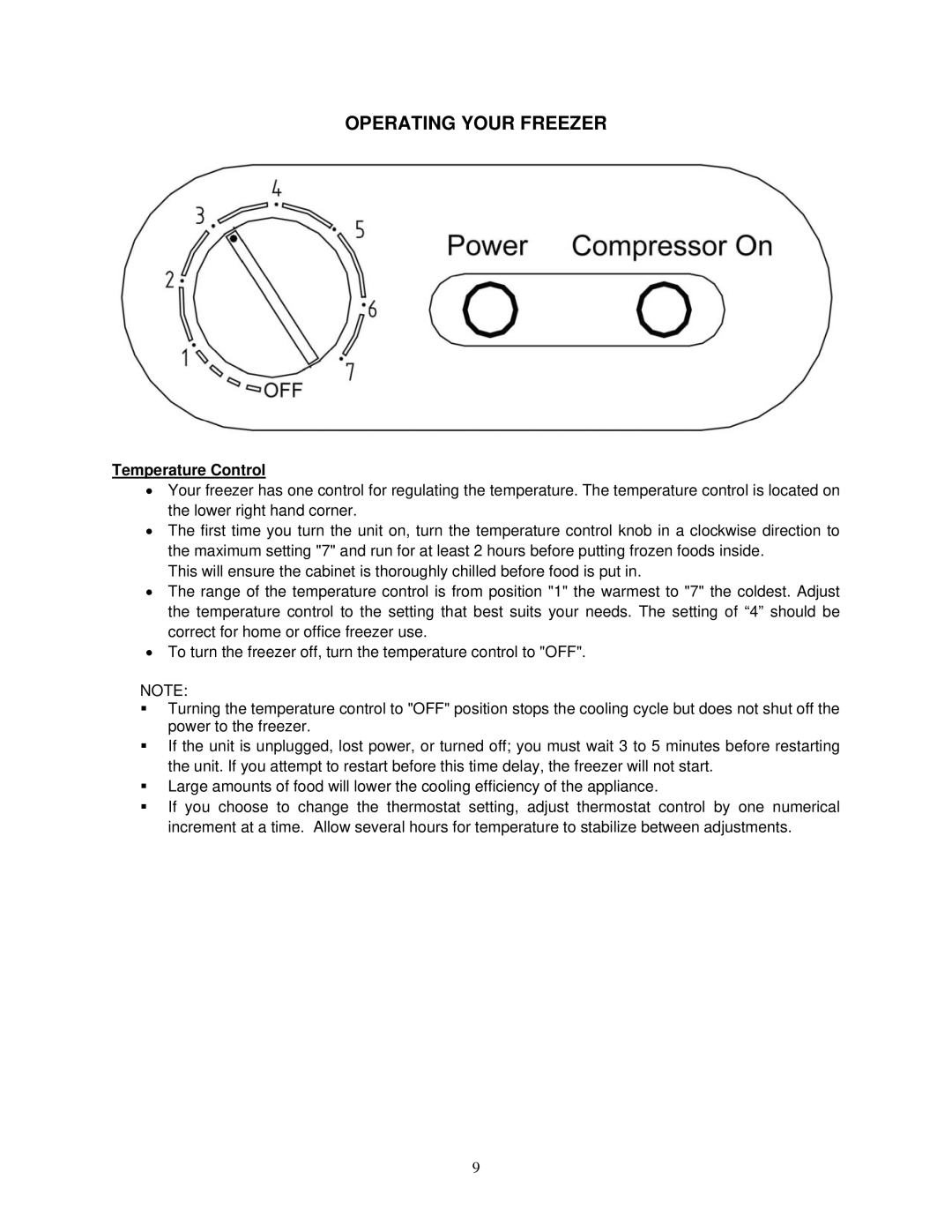 Avanti CF211G instruction manual Operating Your Freezer, Temperature Control 