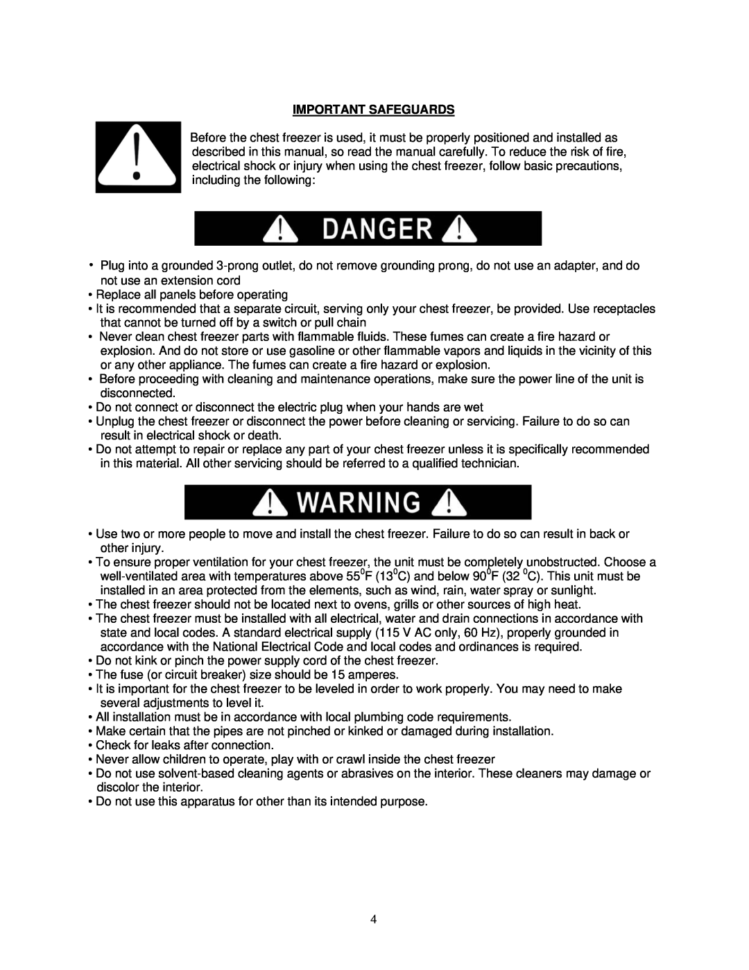 Avanti CF211G instruction manual Important Safeguards 