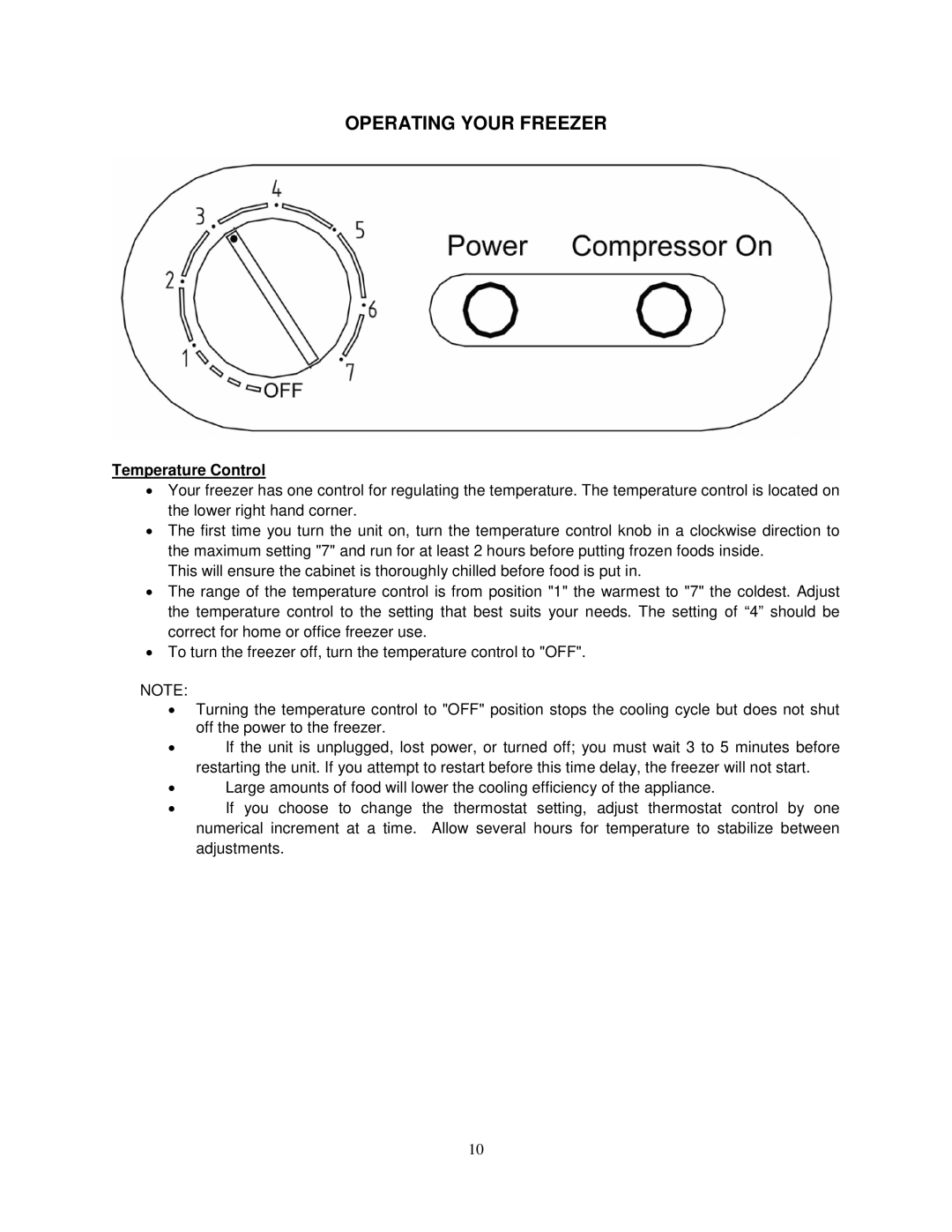 Avanti CF268G instruction manual Operating Your Freezer, Temperature Control 