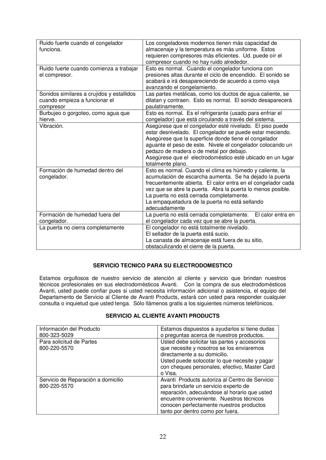 Avanti CF626, CF2016 instruction manual Servicio Tecnico Para SU Electrodomestico, Servicio AL Cliente Avanti Products 