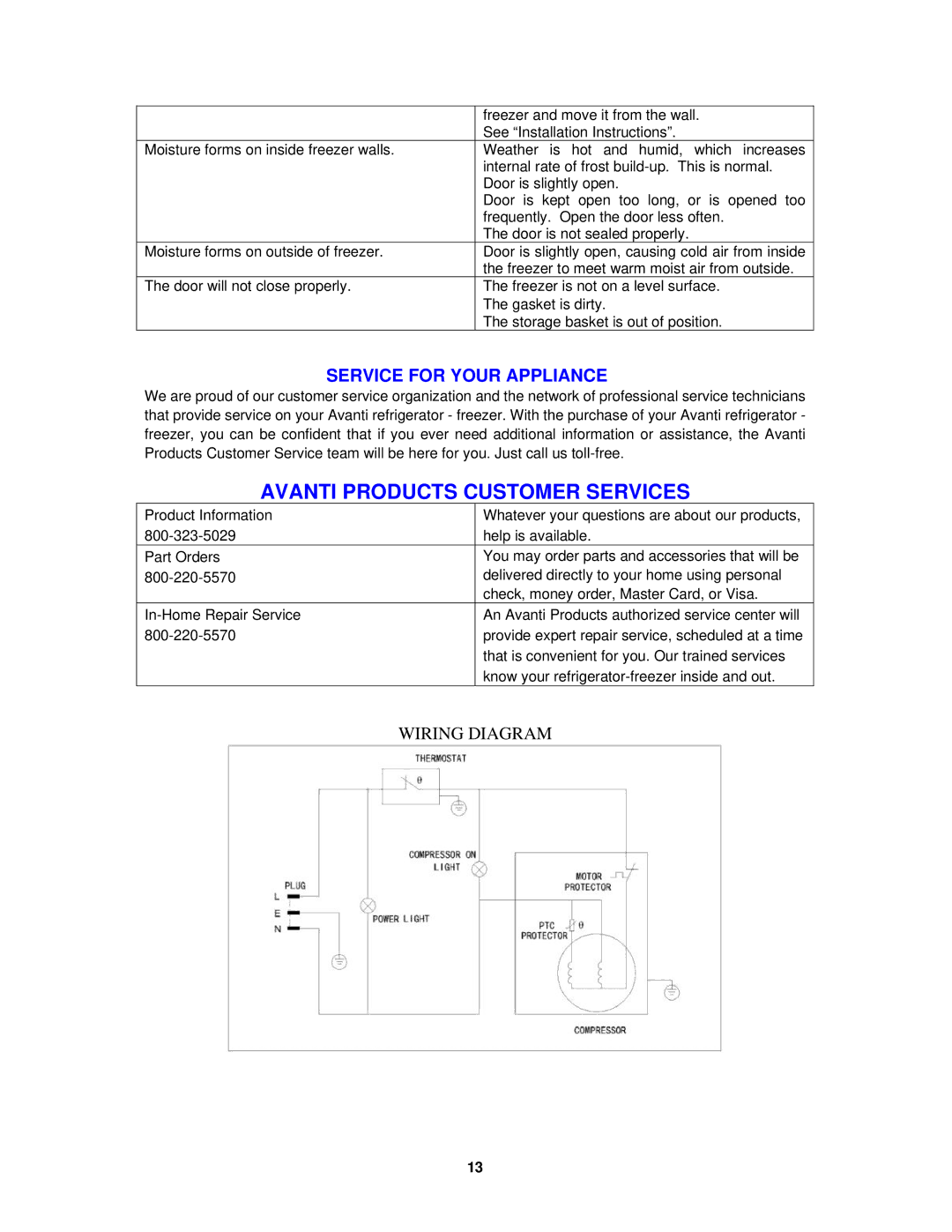 Avanti CF1010, CF65, CF101PS, CF1510, CF2010 instruction manual Avanti Products Customer Services, Service for Your Appliance 