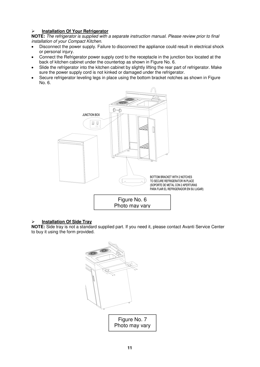 Avanti CK3016 instruction manual  Installation Of Your Refrigerator,  Installation Of Side Tray 