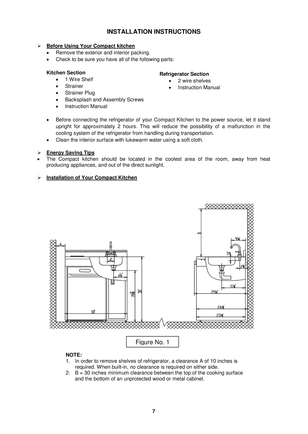 Avanti CK3016 Installation Instructions,  Before Using Your Compact kitchen, Kitchen Section Refrigerator Section 