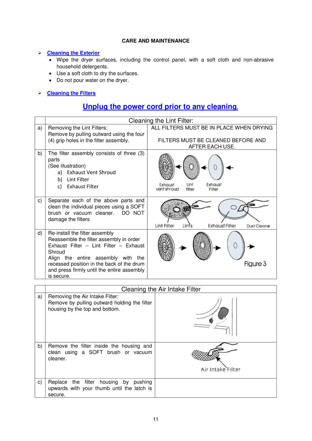 Avanti D110-1 instruction manual Care and Maintenance,  Cleaning the Exterior 