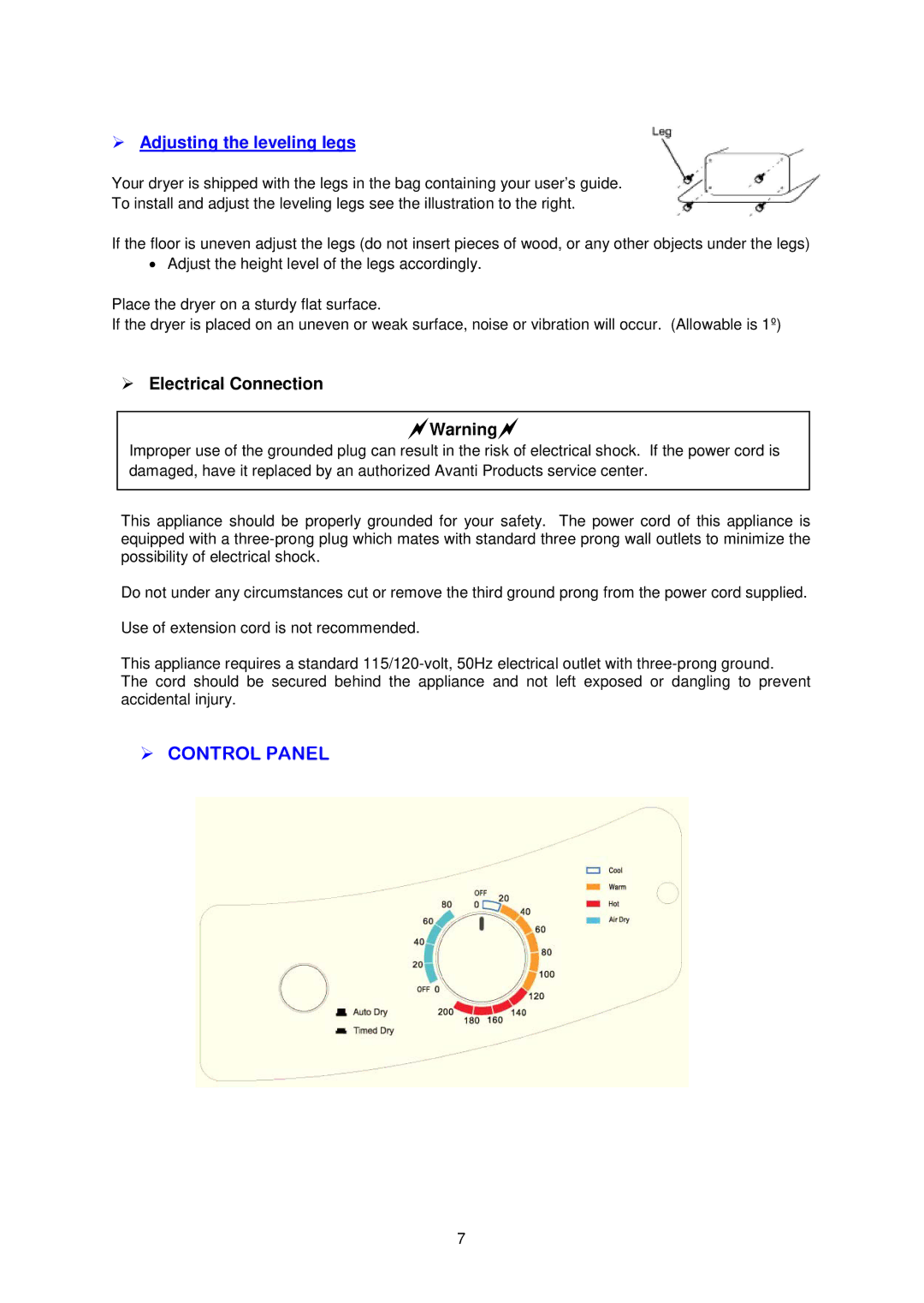 Avanti D110-1 instruction manual  Control Panel 