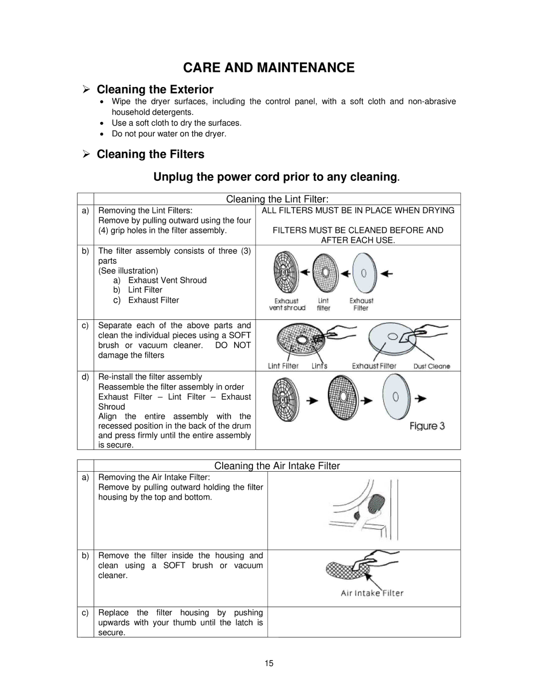 Avanti D110 instruction manual Care and Maintenance, ¾ Cleaning the Exterior 