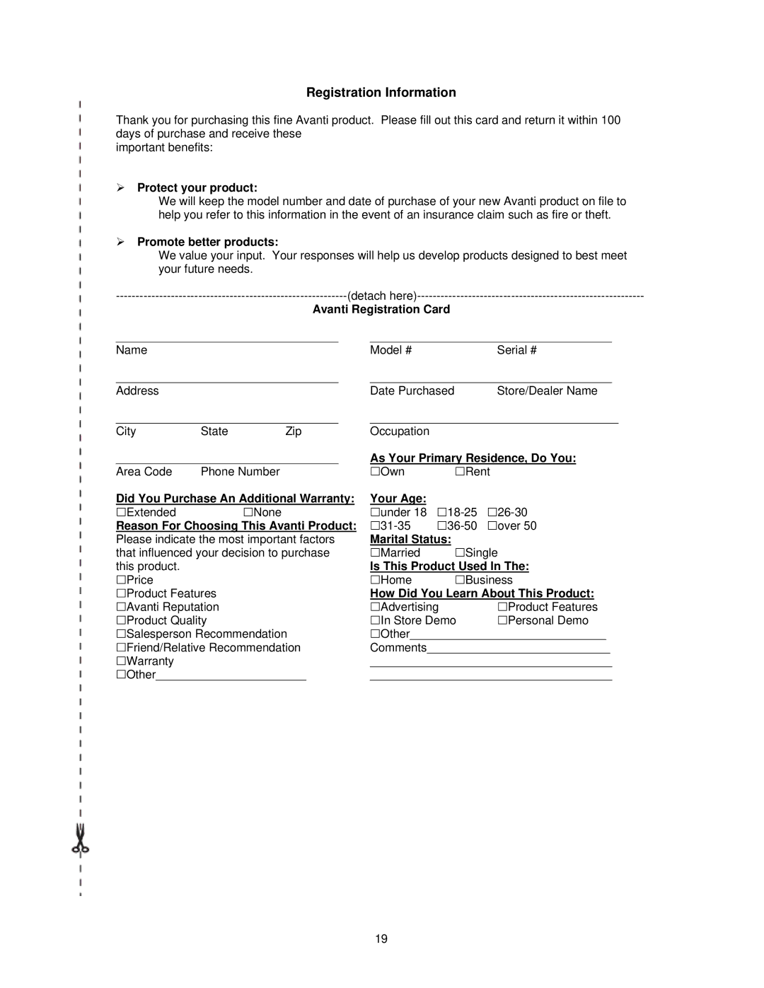 Avanti D110 instruction manual Registration Information 