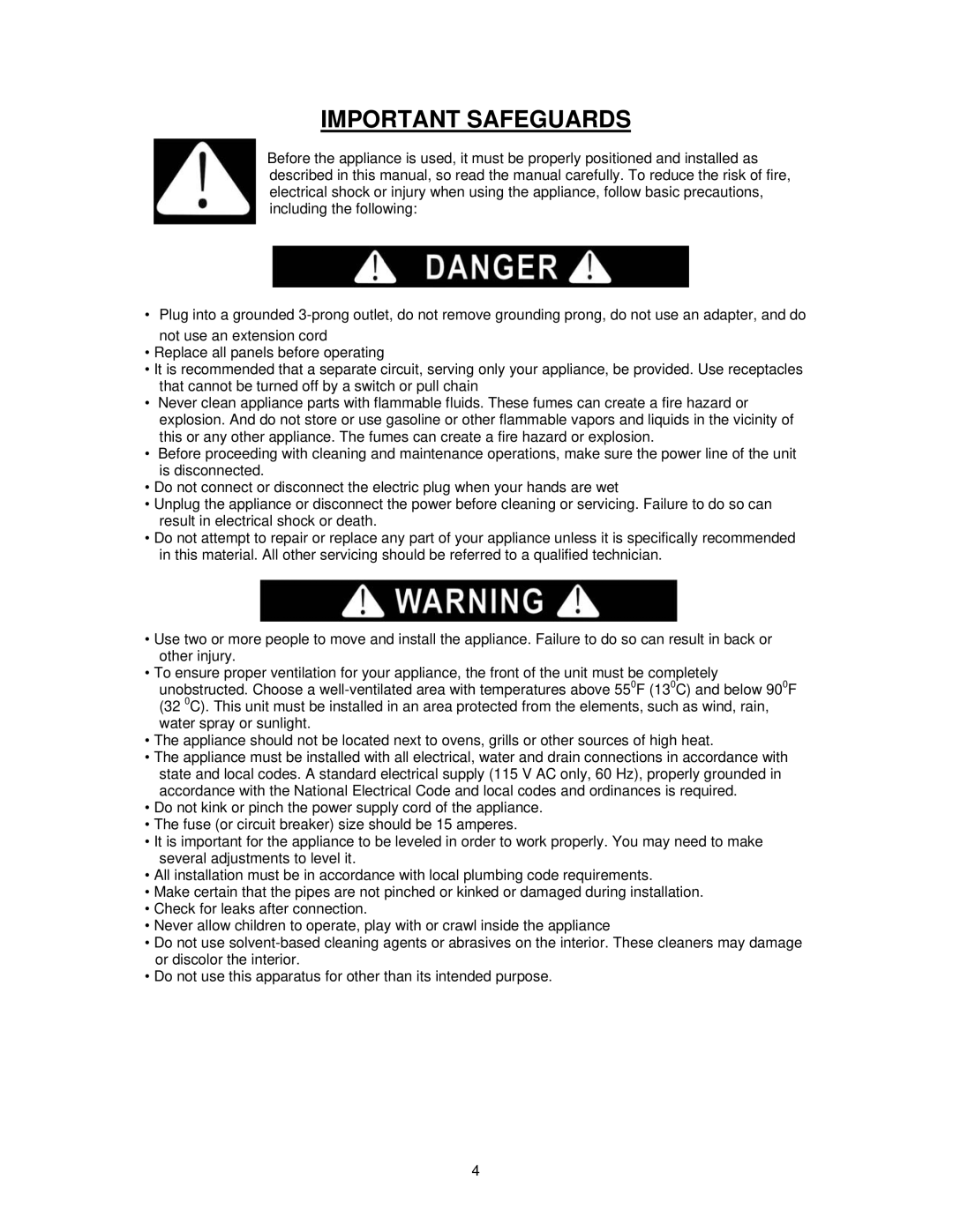 Avanti D110 instruction manual Important Safeguards 