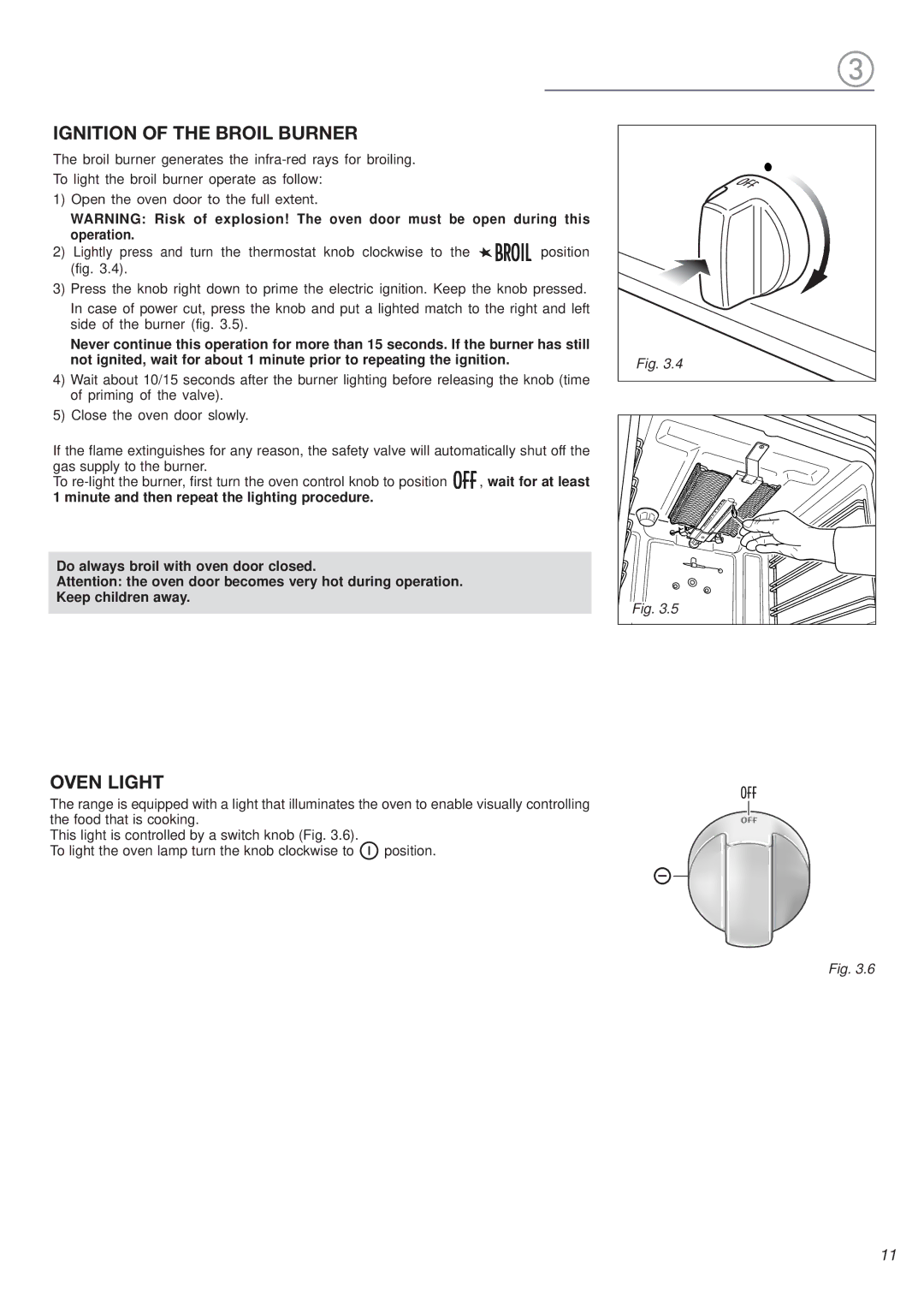 Avanti DG 2401 C warranty Ignition of the Broil Burner, Oven Light 