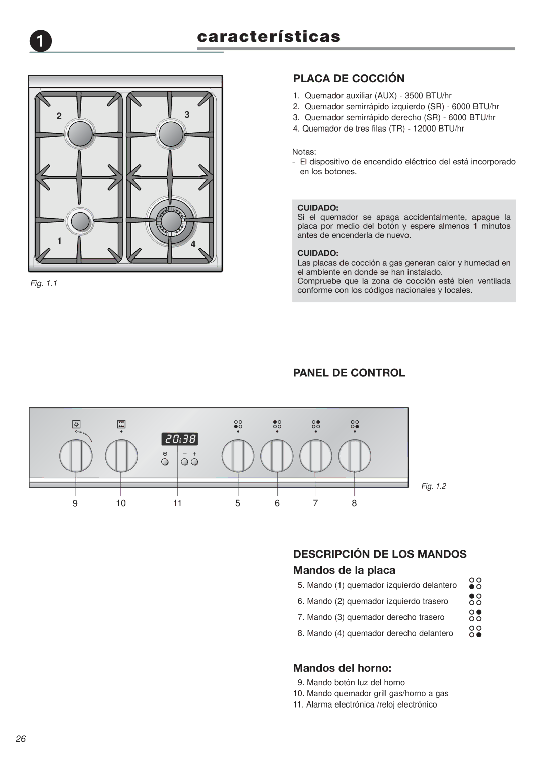 Avanti DG 2401 C warranty Características, Placa DE Cocción, Panel DE Control, Descripción DE LOS Mandos 