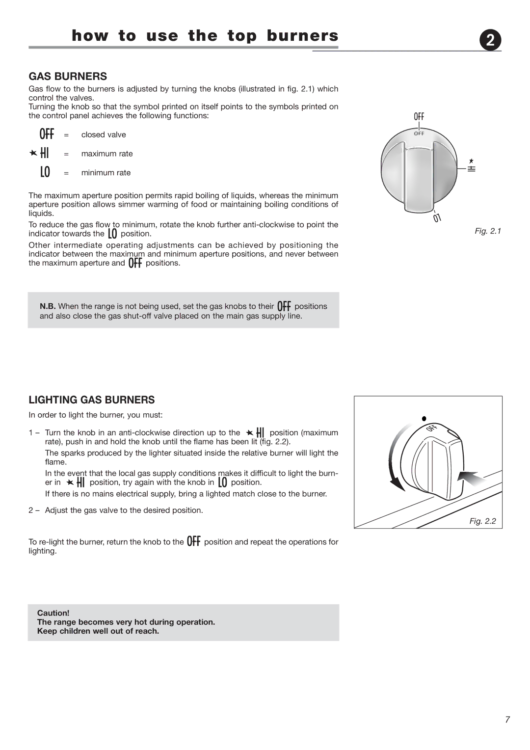 Avanti DG 2401 C warranty How to use the top burners, Lighting GAS Burners 