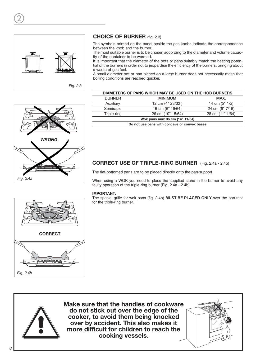 Avanti DG 2401 C warranty Choice of Burner fig, Correct USE of TRIPLE-RING Burner .4a 2.4b 