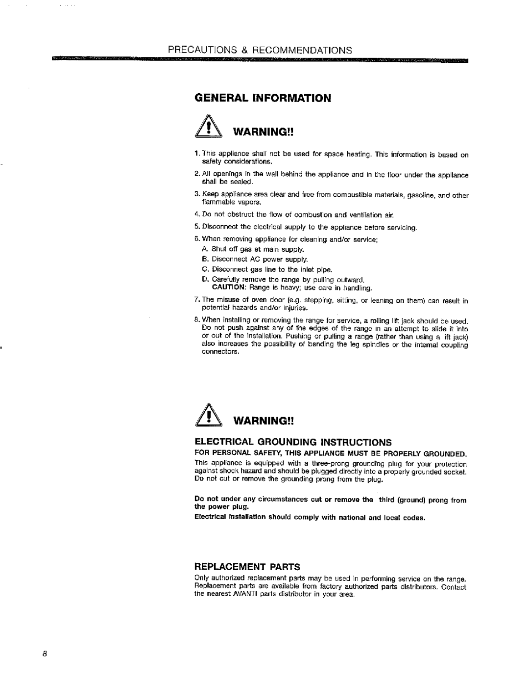 Avanti DG240, DG201BS, DG241BS manual 