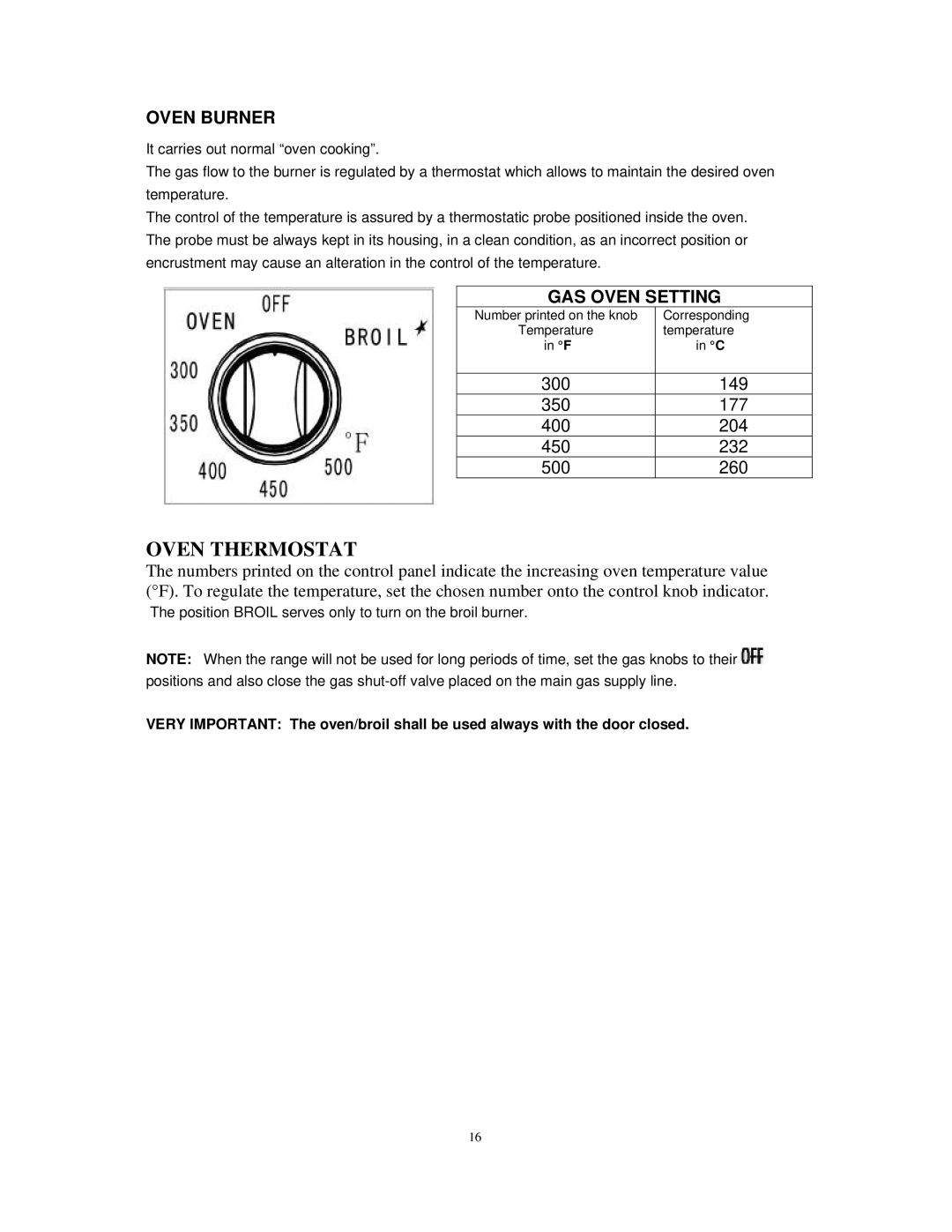 Avanti DG2451W, DG2450SS instruction manual Oven Burner, GAS Oven Setting 