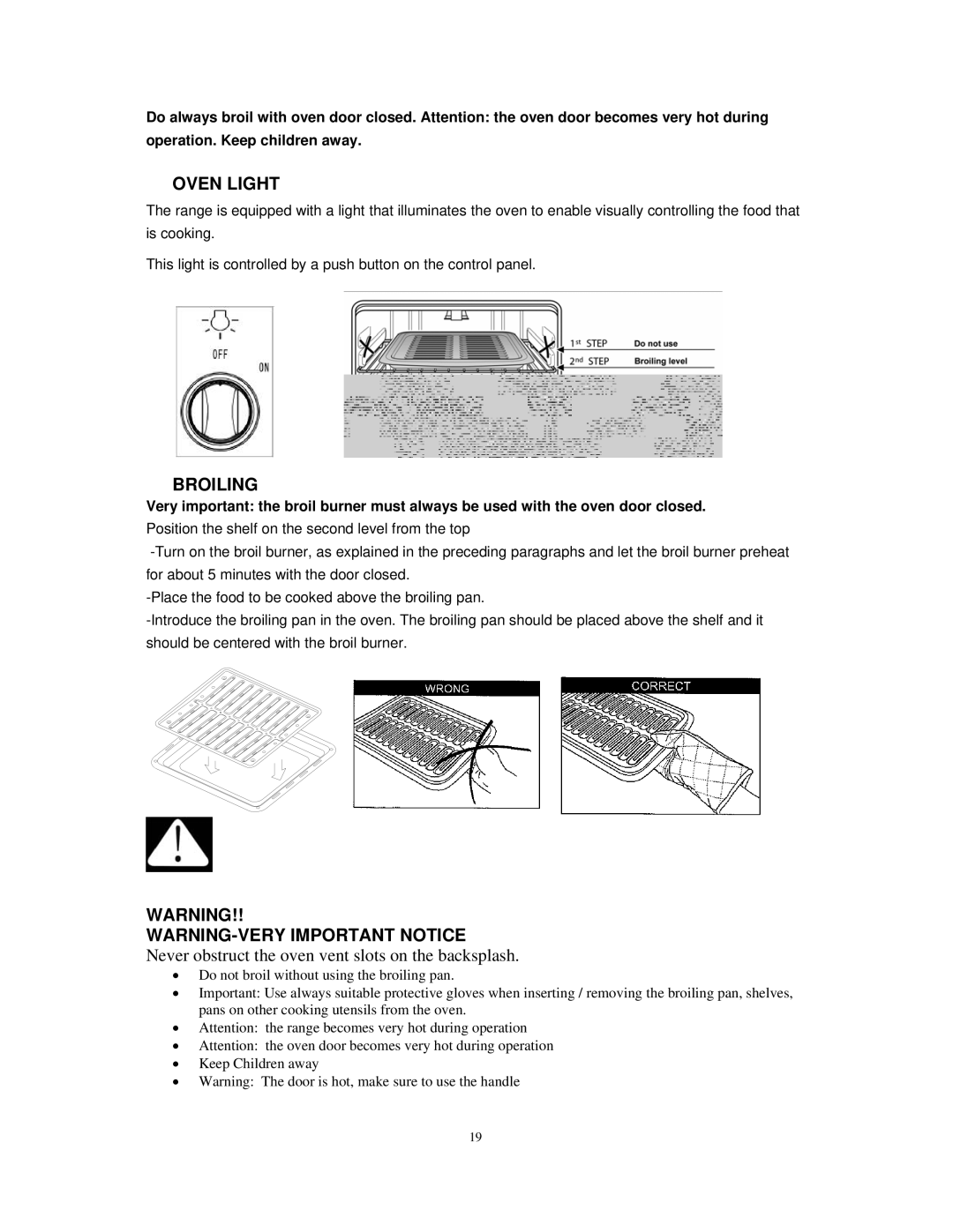 Avanti DG2450SS, DG2451W instruction manual Oven Light, Broiling 