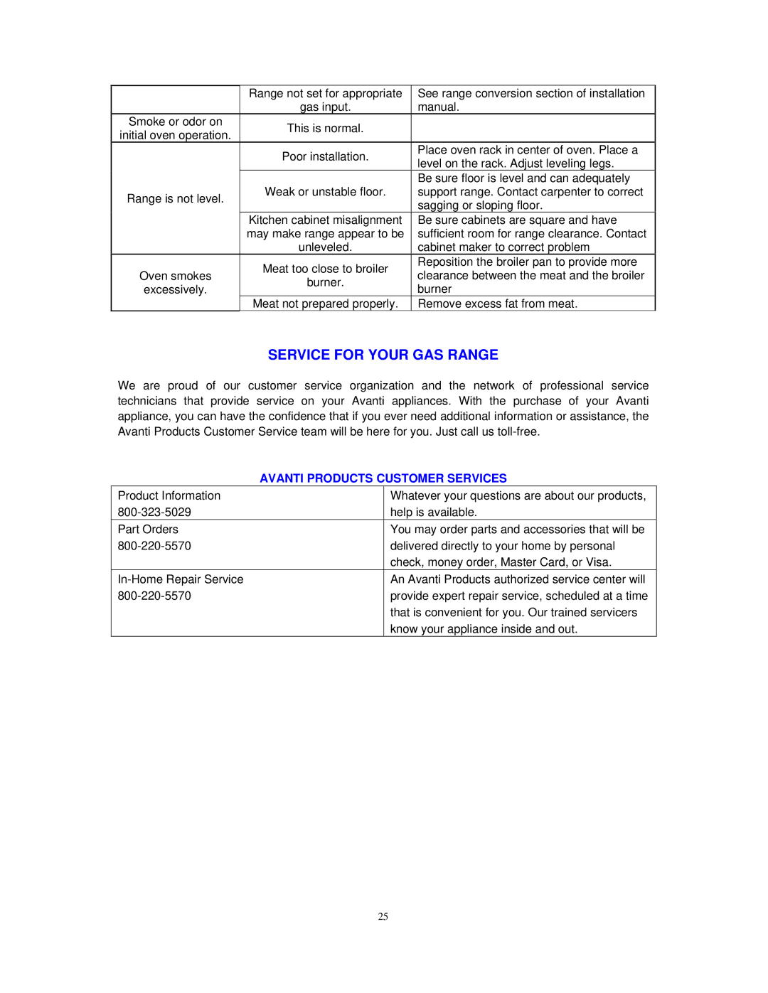 Avanti DG2450SS, DG2451W instruction manual Service for Your GAS Range 