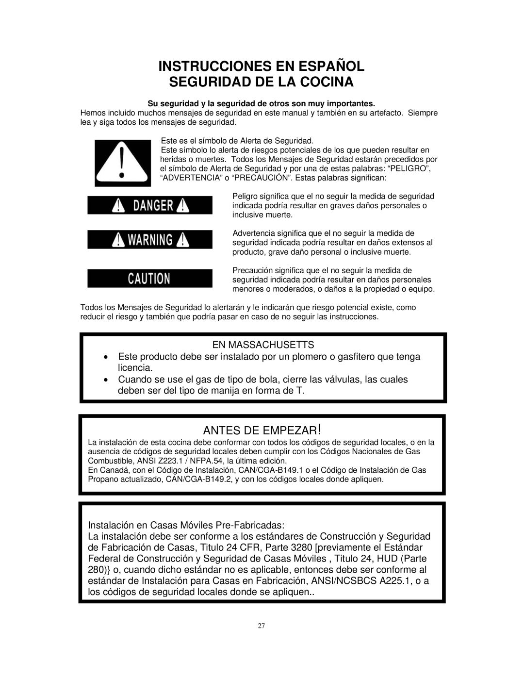 Avanti DG2450SS, DG2451W instruction manual Instrucciones EN Español Seguridad DE LA Cocina, EN Massachusetts 