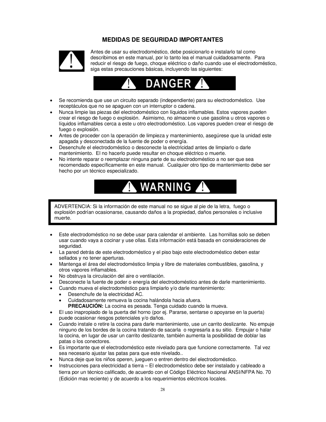 Avanti DG2451W, DG2450SS instruction manual Medidas DE Seguridad Importantes 