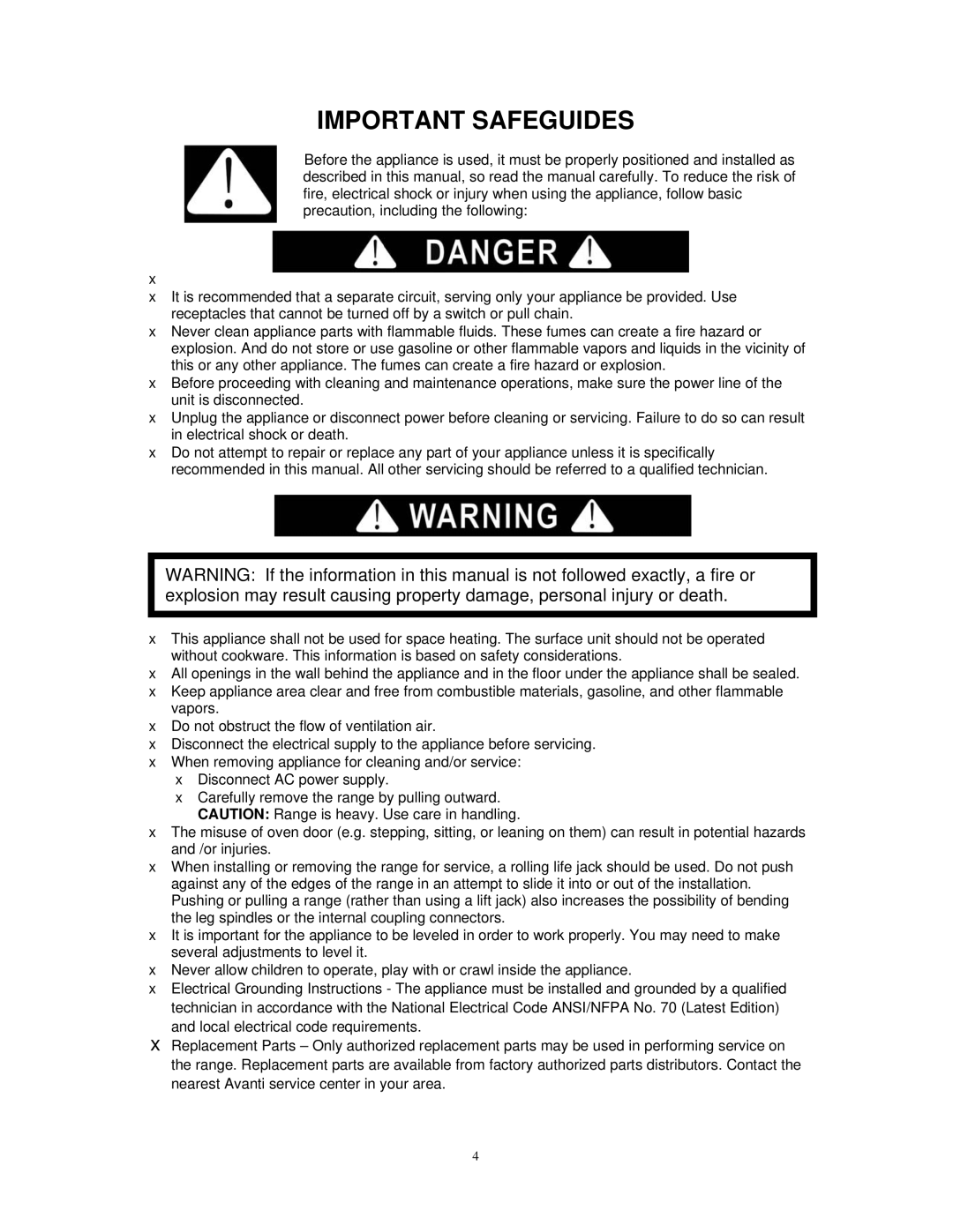 Avanti DG2451W, DG2450SS instruction manual Important Safeguides 