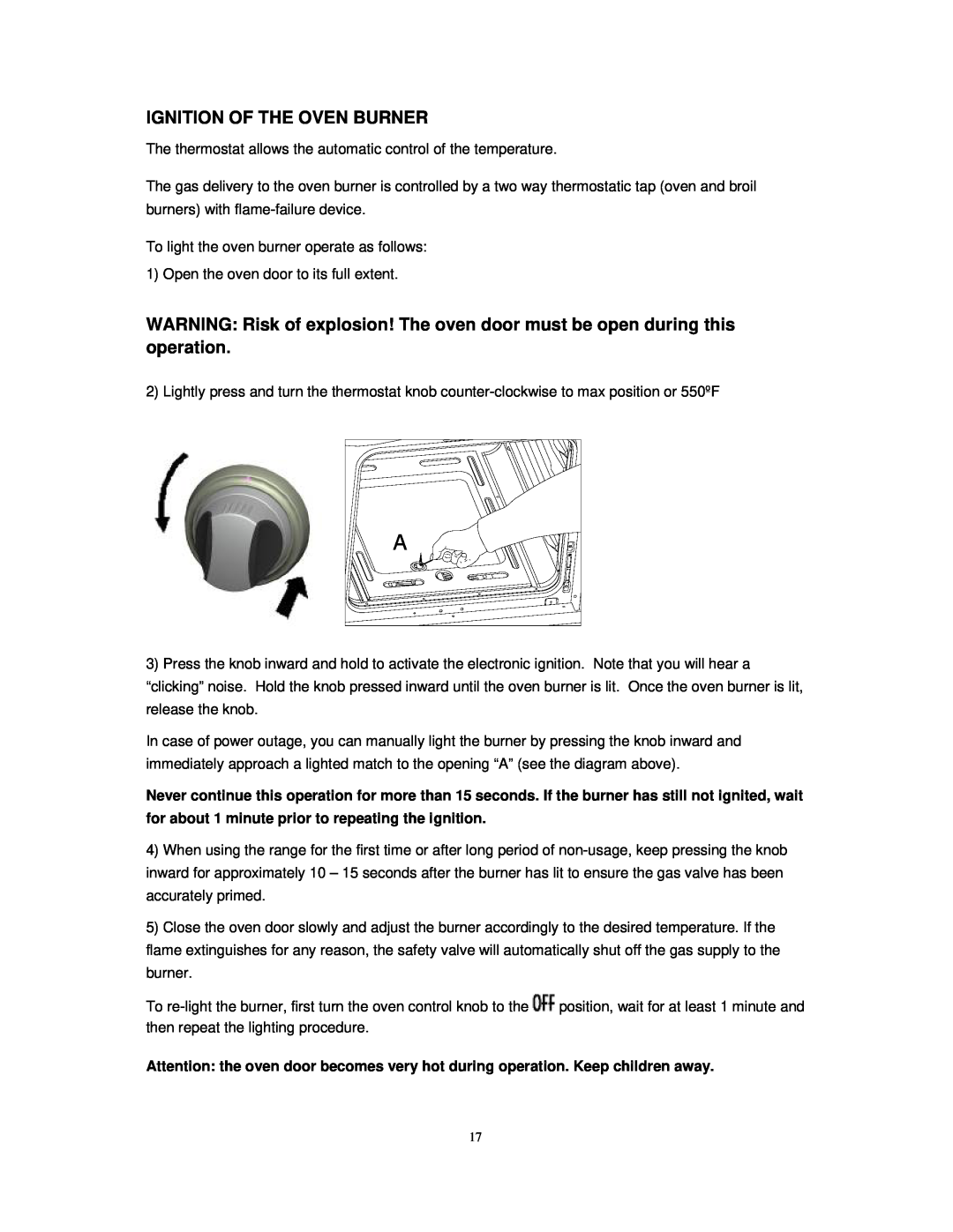 Avanti DG2450SS, DG2451W instruction manual Ignition Of The Oven Burner 