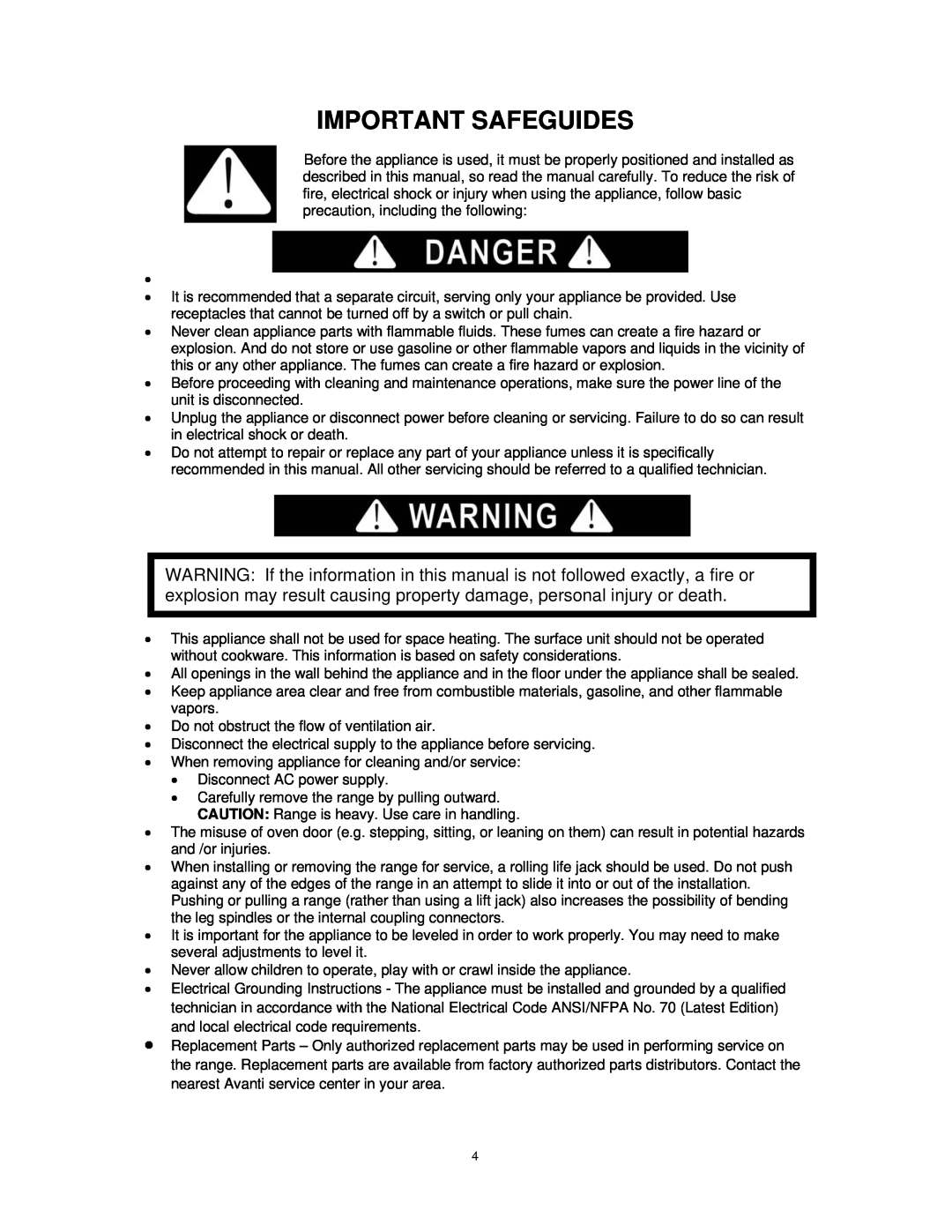 Avanti DG2451W, DG2450SS instruction manual Important Safeguides 