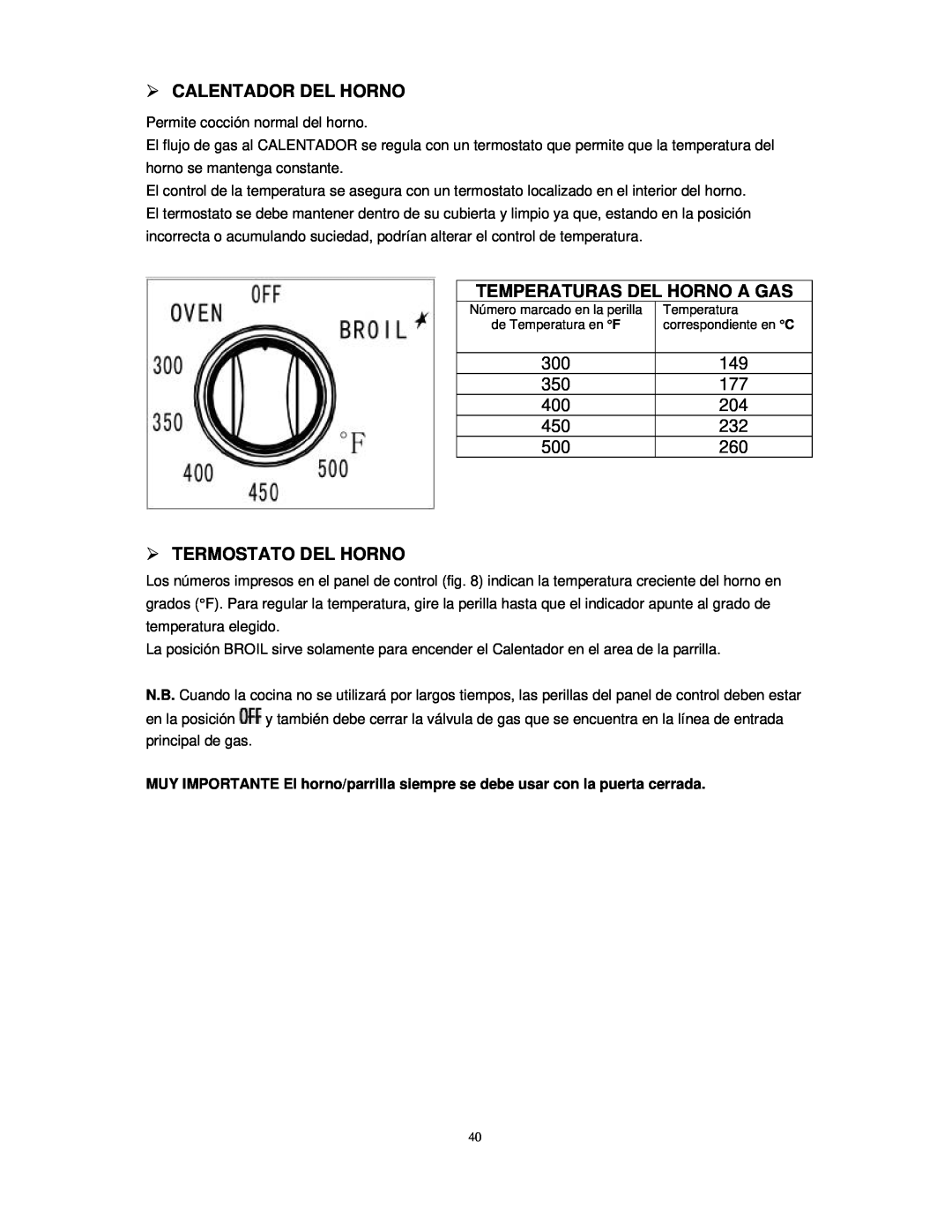 Avanti DG2451W, DG2450SS instruction manual  Calentador Del Horno, Temperaturas Del Horno A Gas,  Termostato Del Horno 