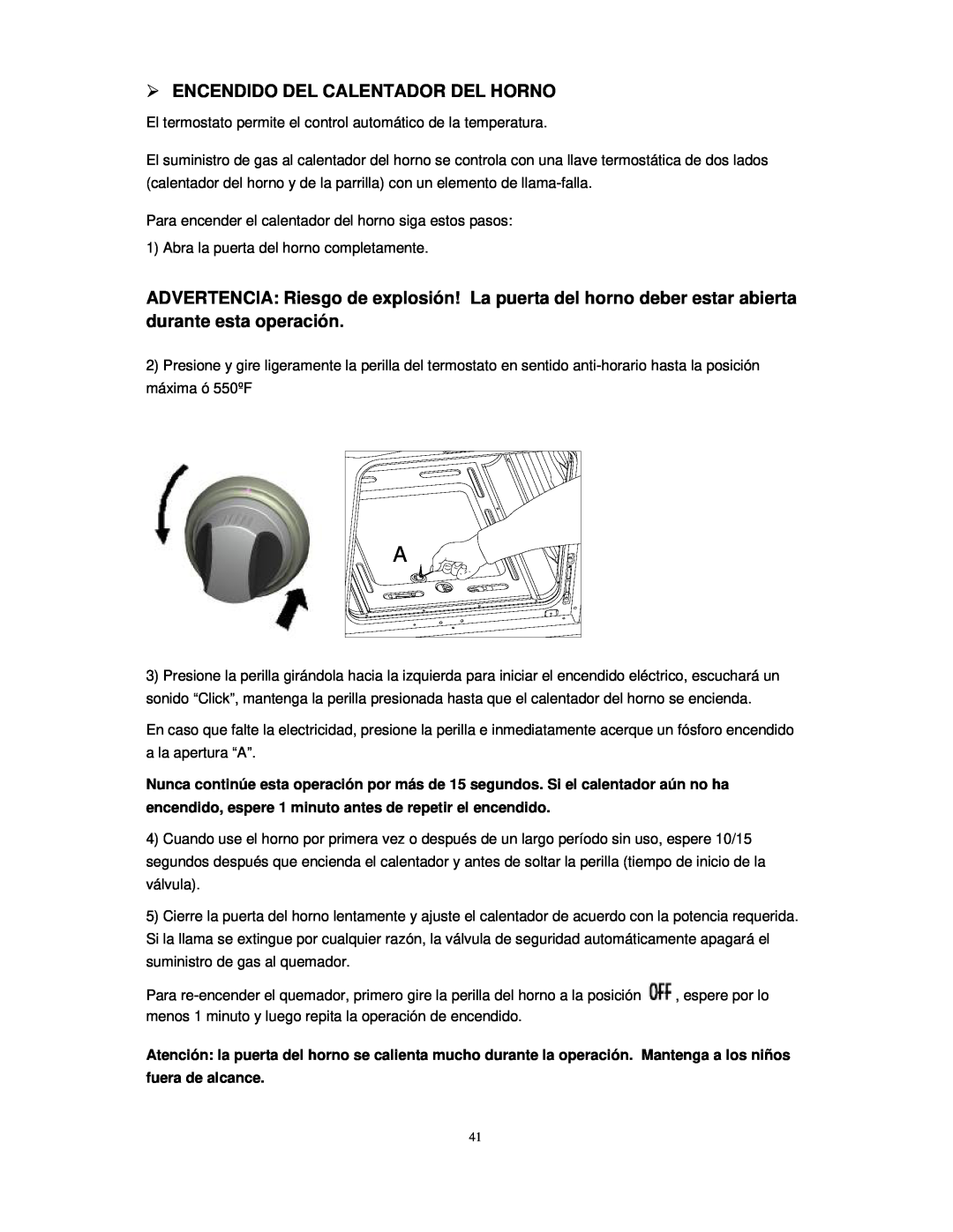 Avanti DG2450SS, DG2451W instruction manual  Encendido Del Calentador Del Horno 