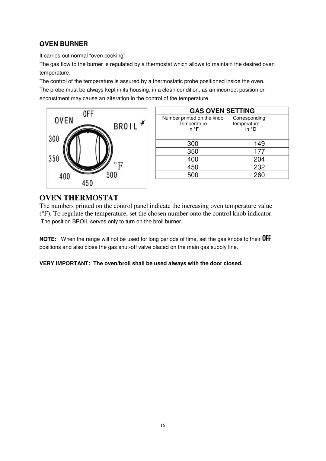 Avanti DG2451W, DG2452B, DG2450SS-1 instruction manual Oven Burner, GAS Oven Setting 