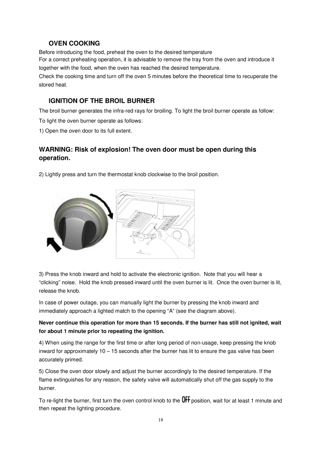 Avanti DG2450SS-1, DG2451W, DG2452B instruction manual Oven Cooking, Ignition of the Broil Burner 