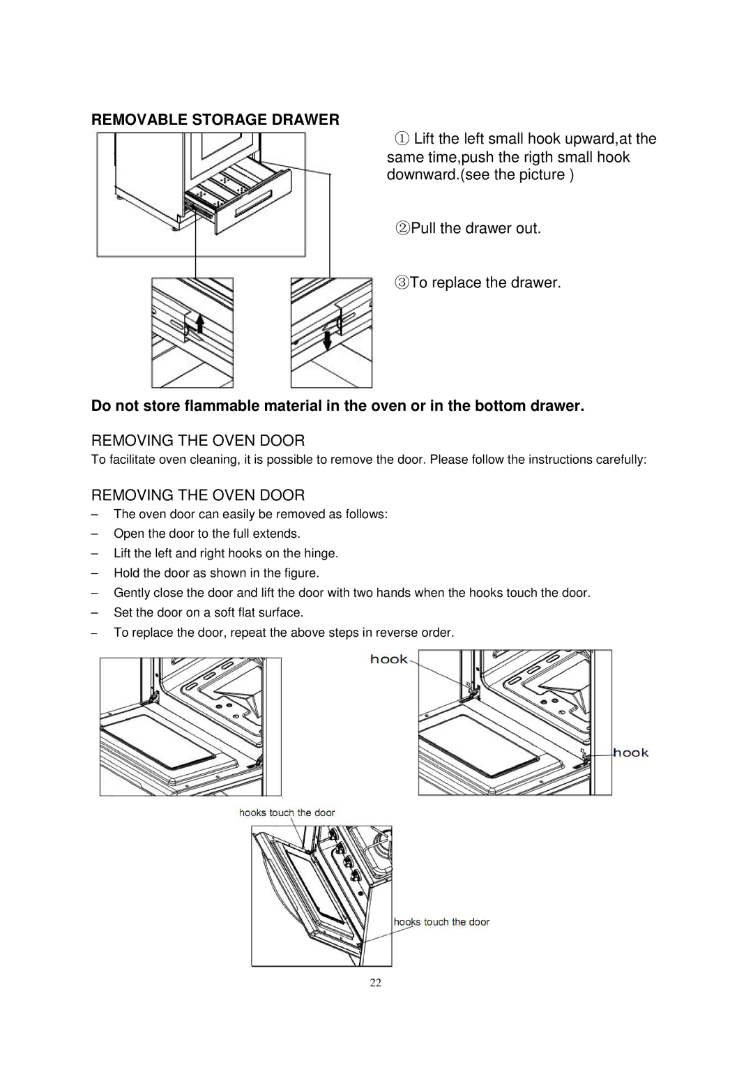 Avanti DG2450SS-1, DG2451W, DG2452B instruction manual Removable Storage Drawer, Removing the Oven Door 