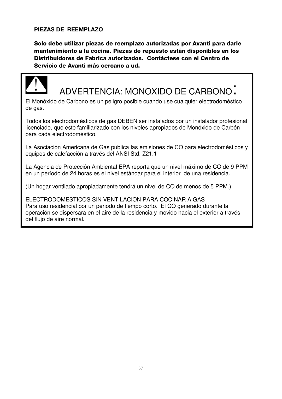 Avanti DG2452B, DG2451W, DG2450SS-1 Piezas DE Reemplazo, Electrodomesticos SIN Ventilacion Para Cocinar a GAS 