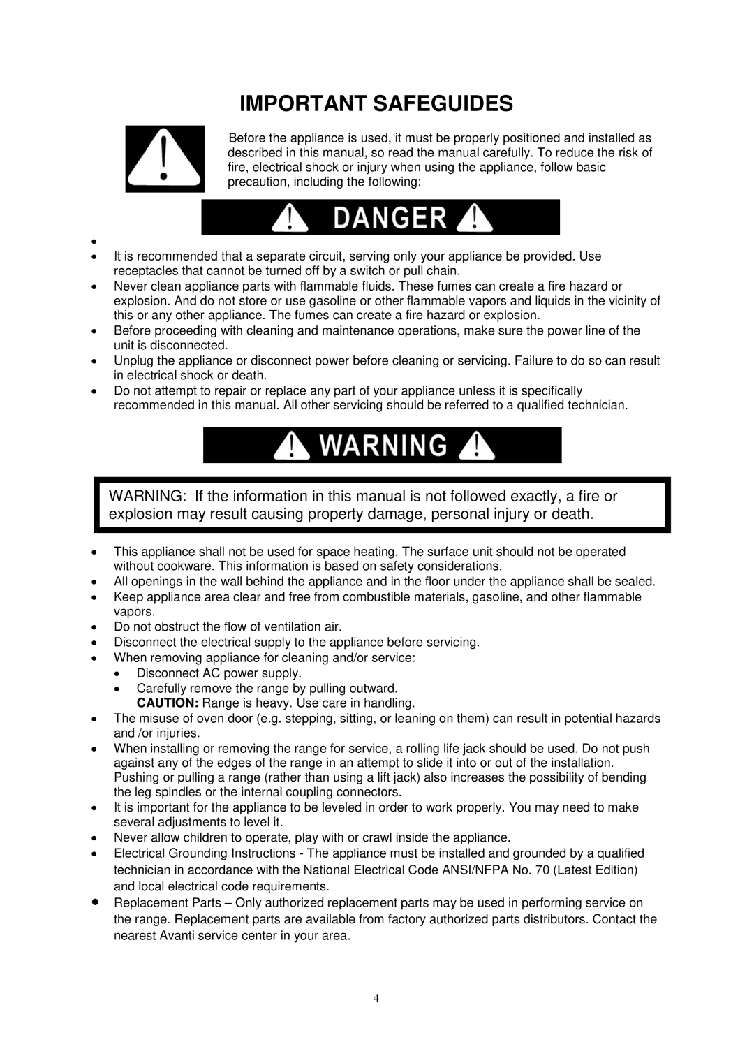 Avanti DG2451W, DG2452B, DG2450SS-1 instruction manual Important Safeguides 