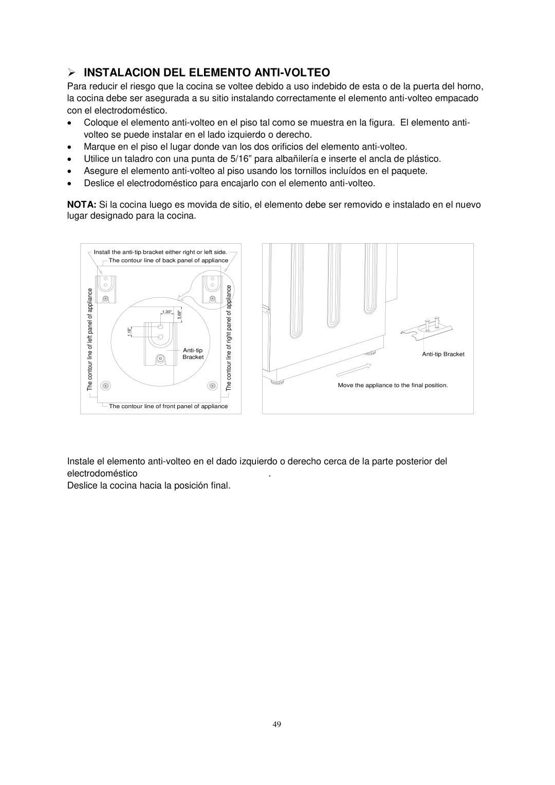 Avanti DG2452B, DG2451W, DG2450SS-1 instruction manual  Instalacion DEL Elemento ANTI-VOLTEO 