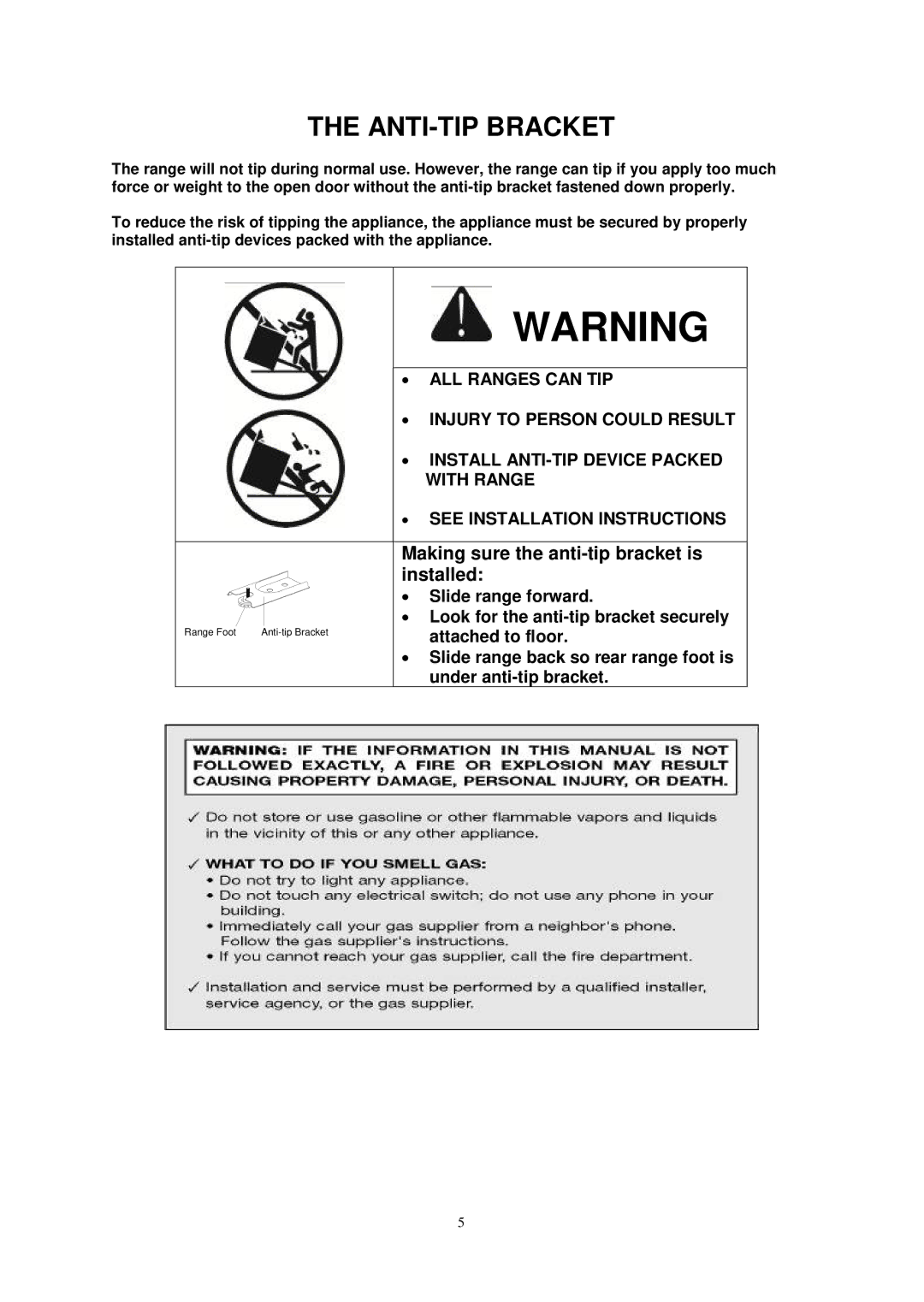 Avanti DG2452B, DG2451W, DG2450SS-1 instruction manual ANTI-TIP Bracket, Installed 