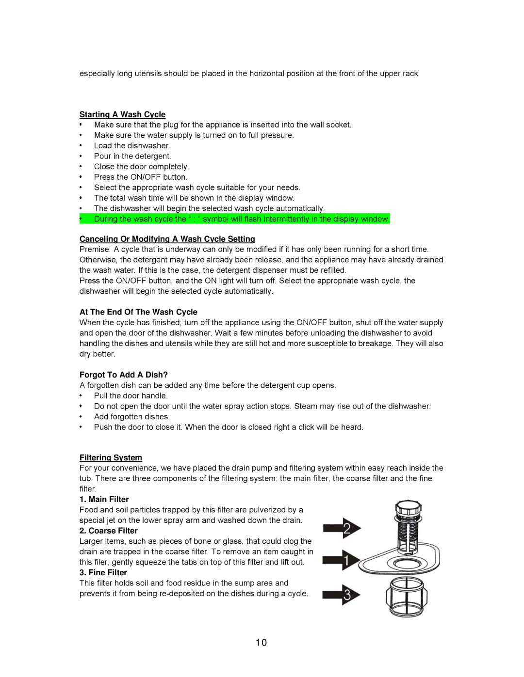 Avanti DW183W, DW184B Starting a Wash Cycle, Canceling Or Modifying a Wash Cycle Setting, At The End Of The Wash Cycle 