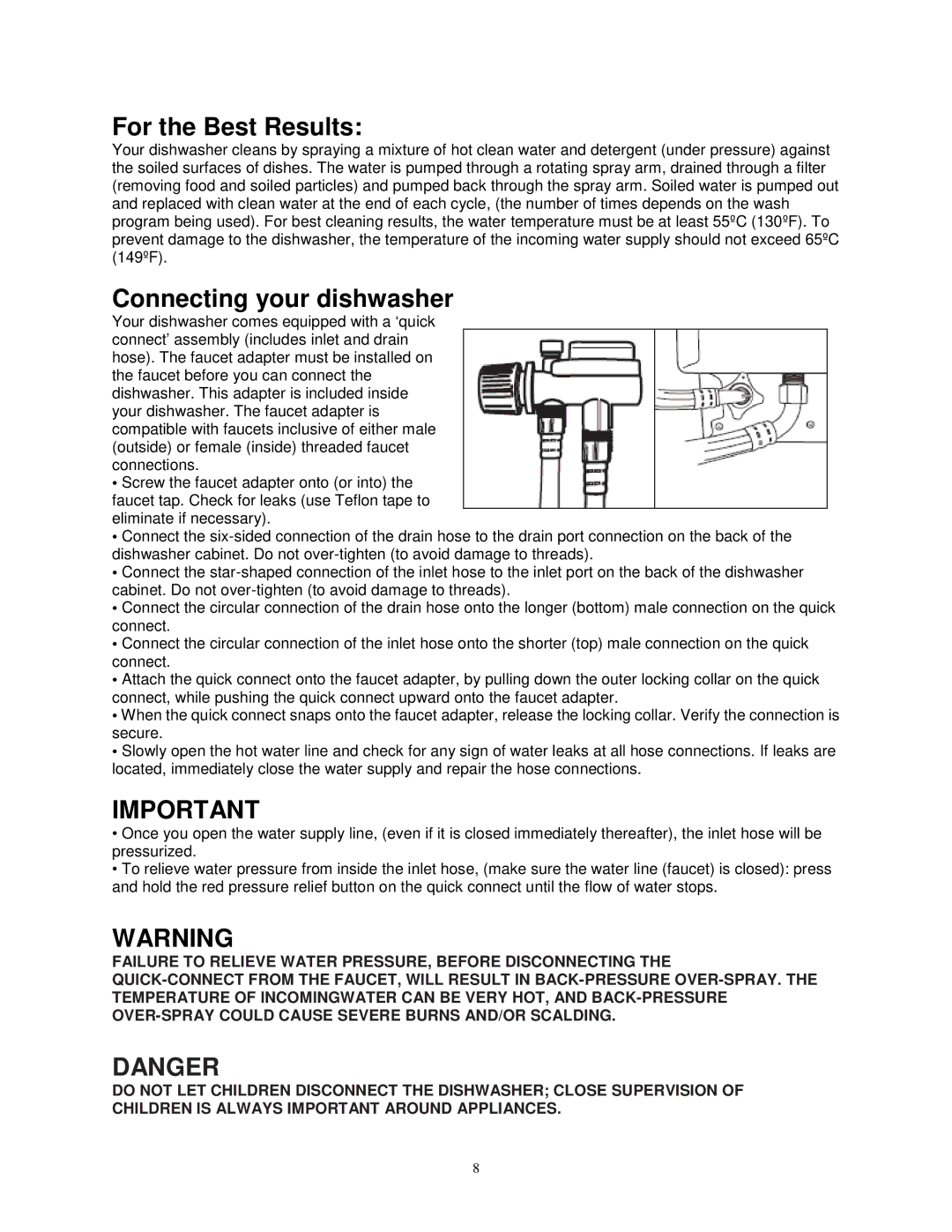 Avanti DW6PS, DW6W instruction manual For the Best Results, Connecting your dishwasher 