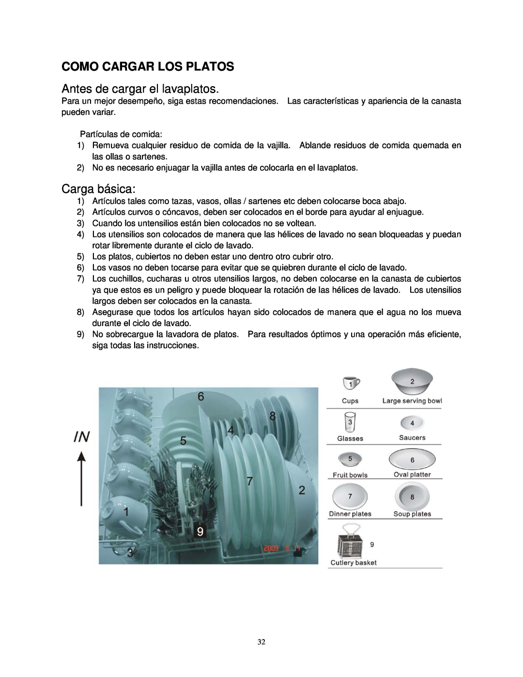 Avanti DW6PS, DW6W instruction manual Como Cargar Los Platos, Antes de cargar el lavaplatos, Carga básica 